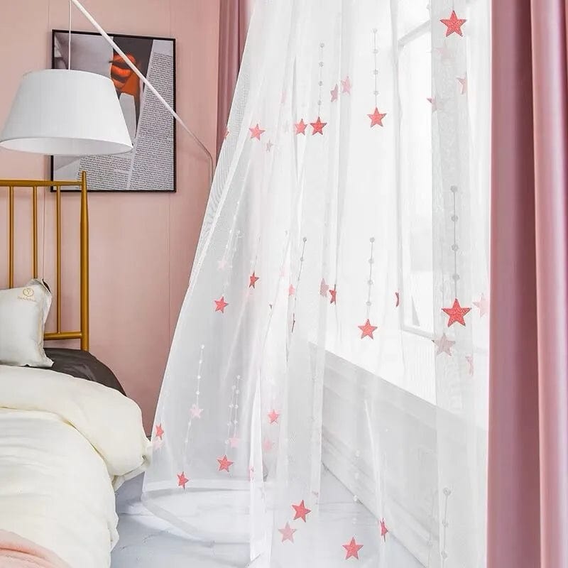 Rideau enfant voilage à étoiles roses et bleus L'atelier Rideau